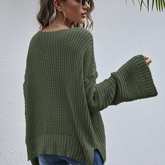 MAUVE   vneck chunky knit loose fit sweater - Picture 12 of 13